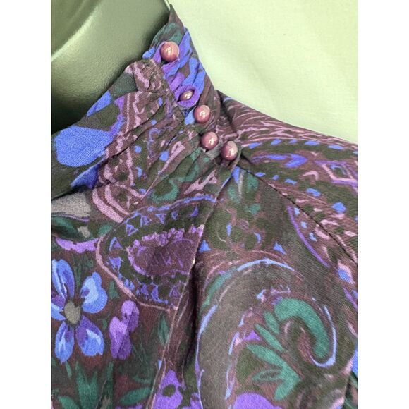 Vintage Patty ONeil Midi Dress 8 Dark Floral Paisley Purple High Neck Whimsigoth - Picture 8 of 14